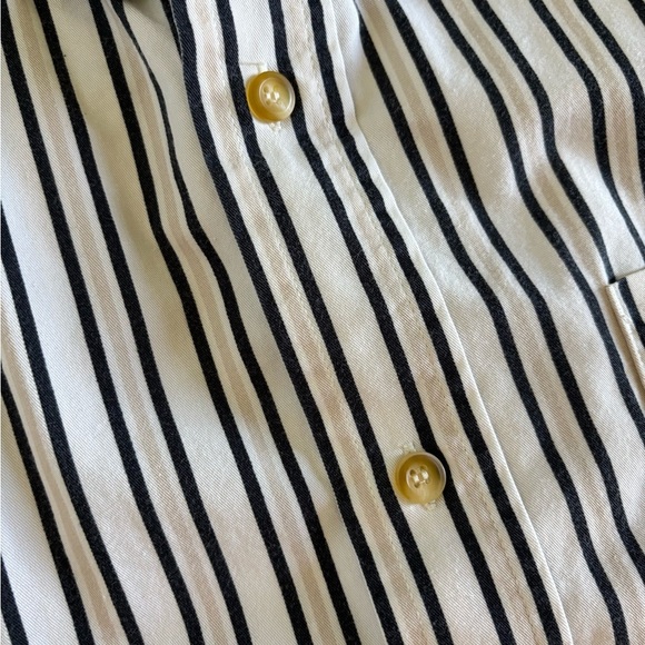 Bugle Boy Classics Mens Shirt Size Lg White Black Tan Striped S/S Button Up Logo - Picture 6 of 8